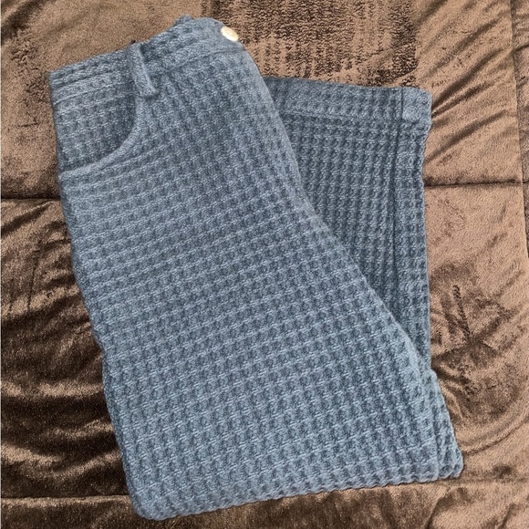 Soluna Collective Blue Wide Leg Spruce Green Waffle Pants Size 10 - Picture 8 of 16